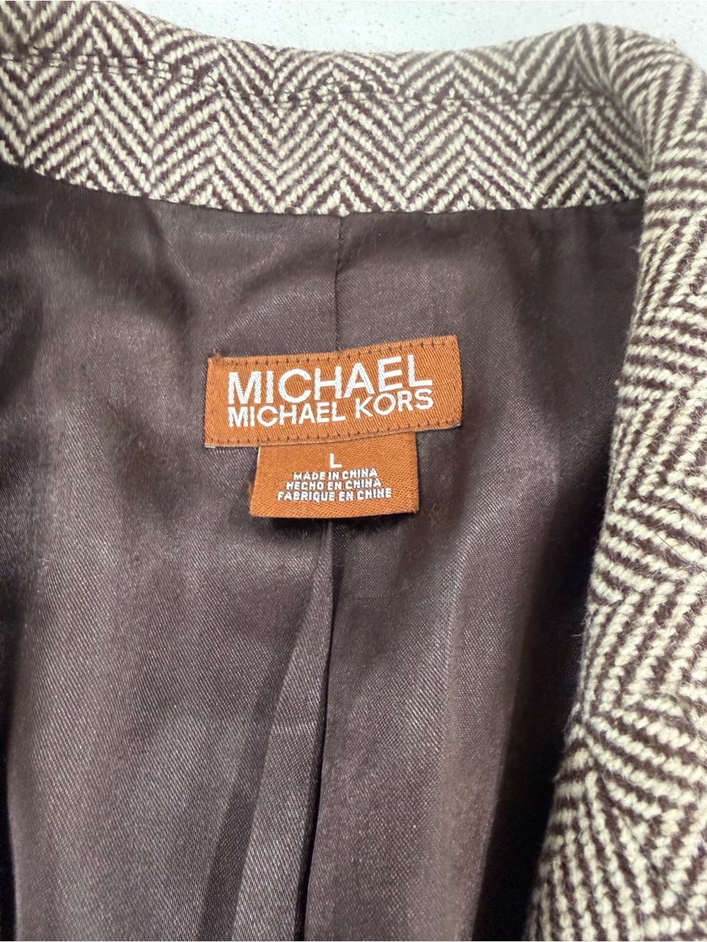 Michael Kors 100% Wool Men's Taupe Herringbone Wool Pea Coat - Picture 4 of 15